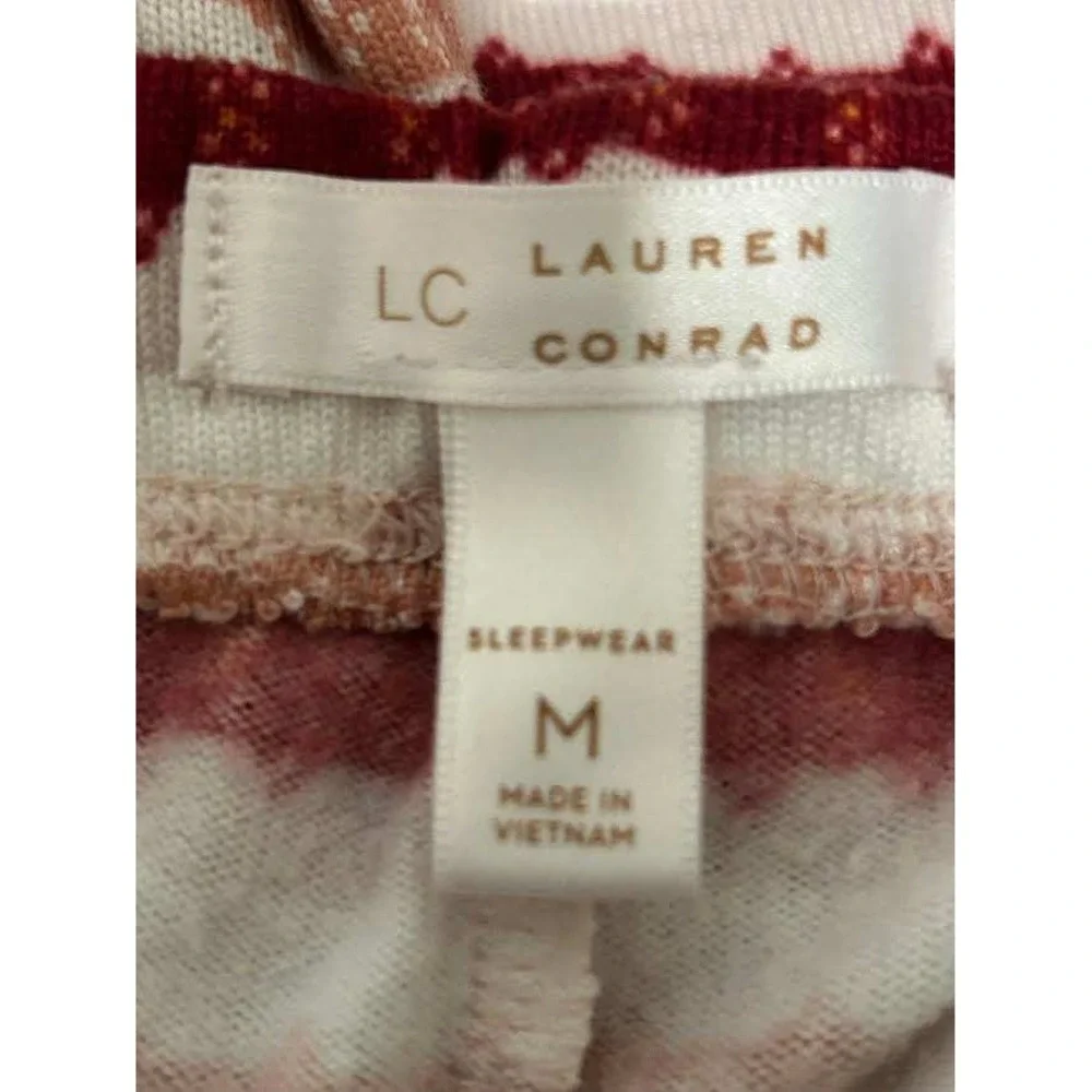 LC Lauren Conrad Sleepwear Floral Stripe Pajama Set Pink Burgundy Med Feminine